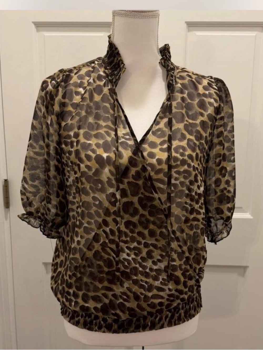 Almost Famous Leopard Print Sheer Blouse Women’s Sz M Concert Festival Date